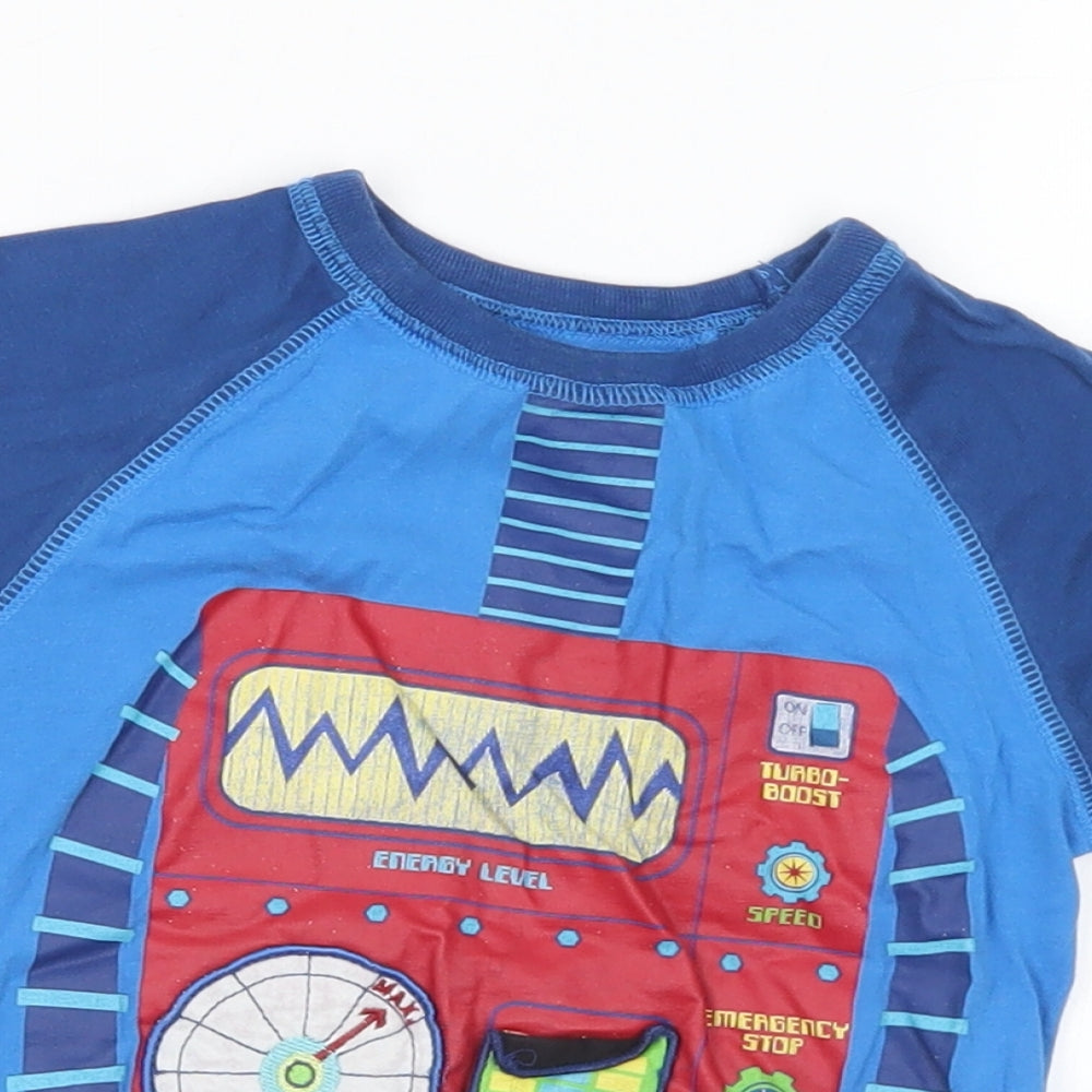 George Boys Blue  Cotton Basic T-Shirt Size 2-3 Years Crew Neck  - Robot