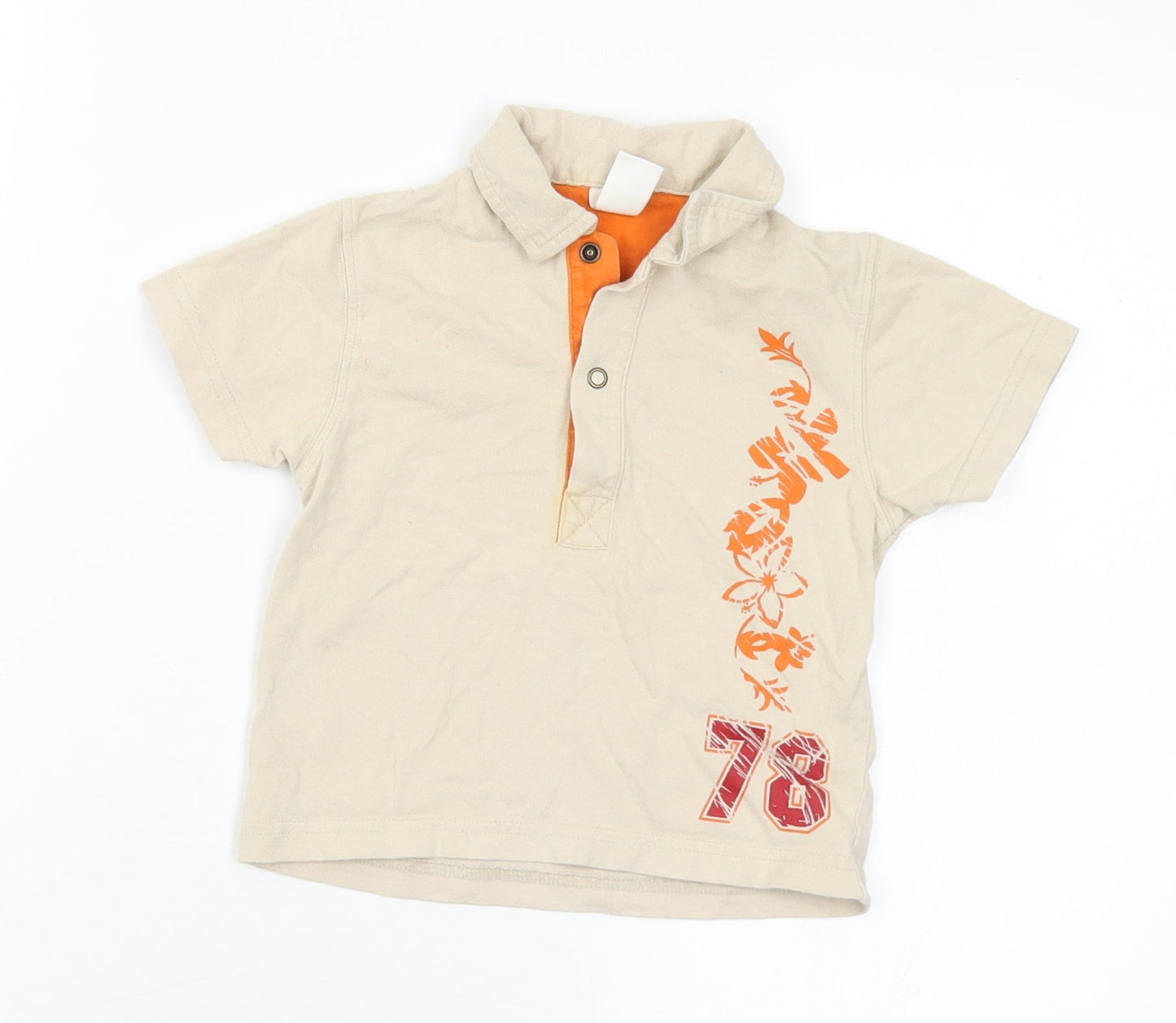 Adams Baby Beige Floral Cotton Basic Polo Size 9-12 Months Collared  - Number