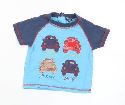Minoti Boys Blue  Cotton Basic T-Shirt Size 6-9 Months Crew Neck  - 6-12 Months. Cars