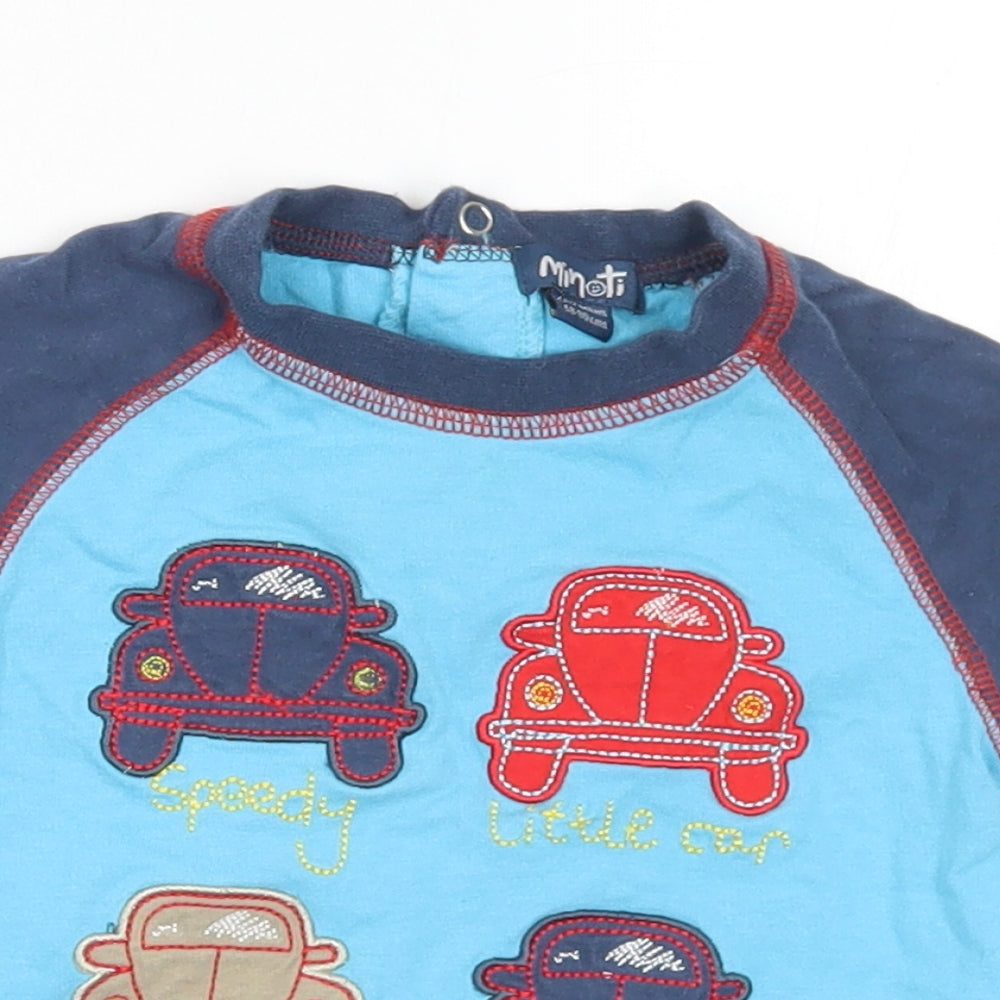 Minoti Boys Blue  Cotton Basic T-Shirt Size 6-9 Months Crew Neck  - 6-12 Months. Cars