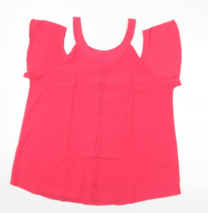 Avon Womens Pink  Polyester Basic Blouse Size 14 Round Neck