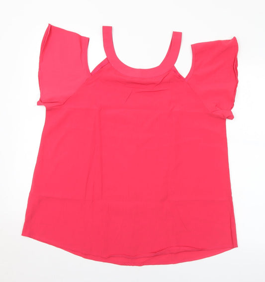 Avon Womens Pink  Polyester Basic Blouse Size 14 Round Neck