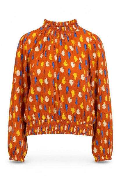 Compania Fantasia Womens Multicoloured Geometric Viscose Basic Blouse Size L Mock Neck