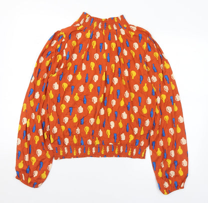 Compania Fantasia Womens Multicoloured Geometric Viscose Basic Blouse Size L Mock Neck