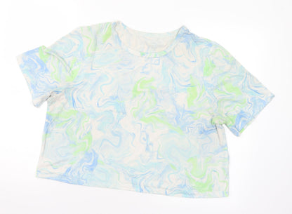 Primark Womens Multicoloured Geometric Polyester Basic T-Shirt Size 14 Round Neck - 14-16