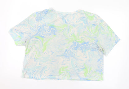 Primark Womens Multicoloured Geometric Polyester Basic T-Shirt Size 14 Round Neck - 14-16