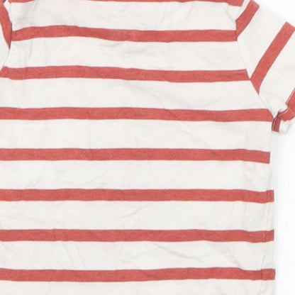 F&F Boys Brown Striped Cotton Basic T-Shirt Size 6-9 Months Round Neck Snap
