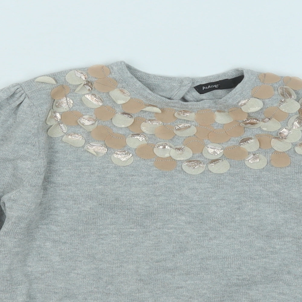 Autograph Girls Grey Round Neck  Acrylic Pullover Jumper Size 6-7 Years
