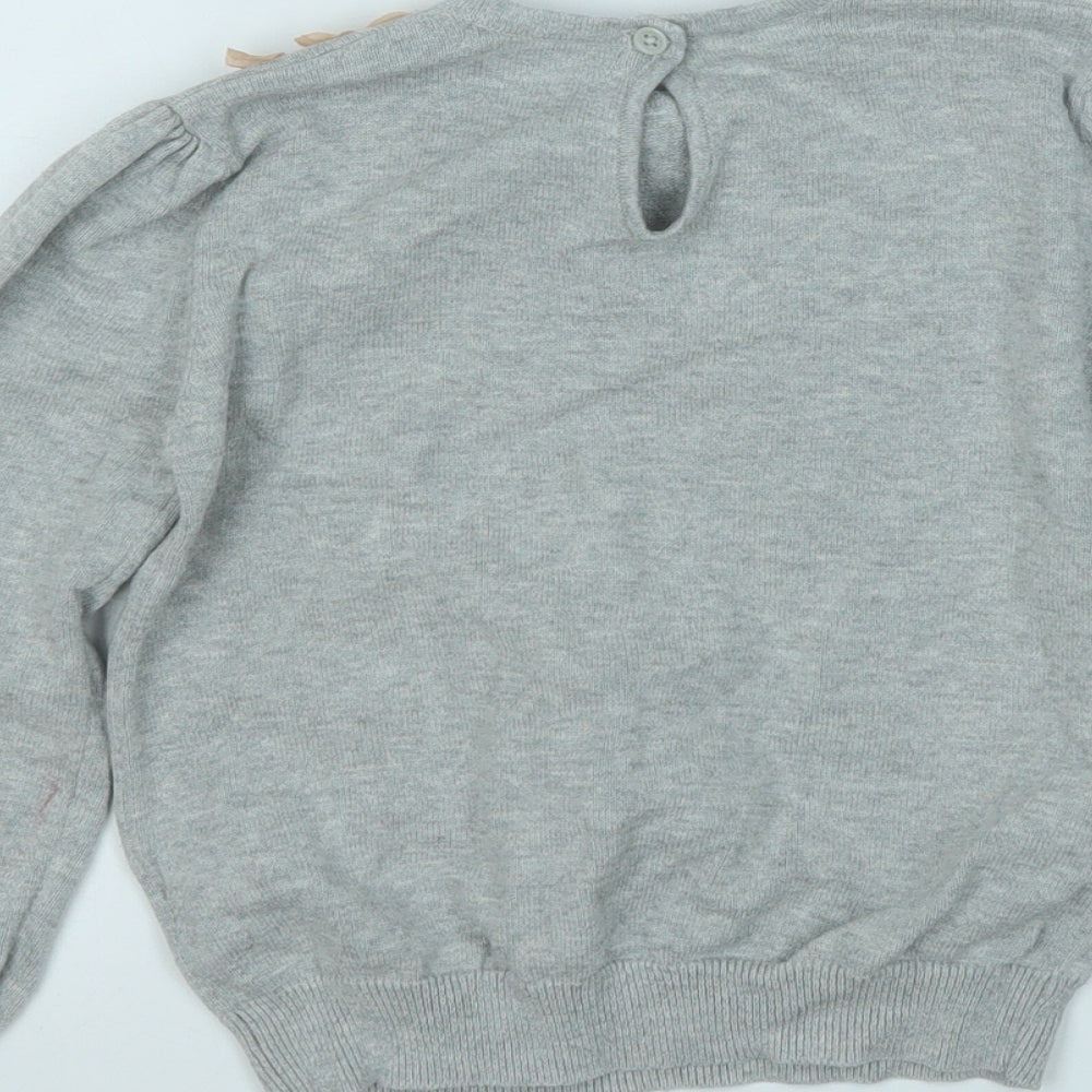 Autograph Girls Grey Round Neck  Acrylic Pullover Jumper Size 6-7 Years