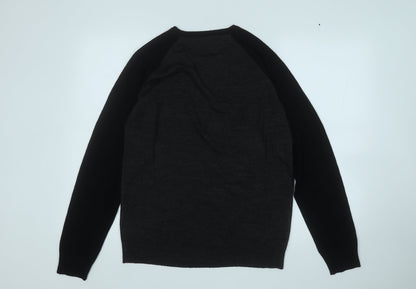 Brave Soul Mens Black Round Neck  Acrylic Pullover Jumper Size M