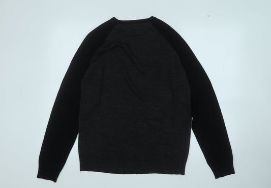 Brave Soul Mens Black Round Neck  Acrylic Pullover Jumper Size M