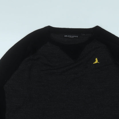 Brave Soul Mens Black Round Neck  Acrylic Pullover Jumper Size M