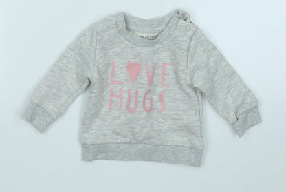 Primark Girls Grey  Cotton Pullover Jumper Size 0-3 Months   - Love Hugs
