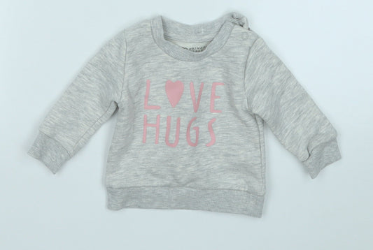 Primark Girls Grey  Cotton Pullover Jumper Size 0-3 Months   - Love Hugs