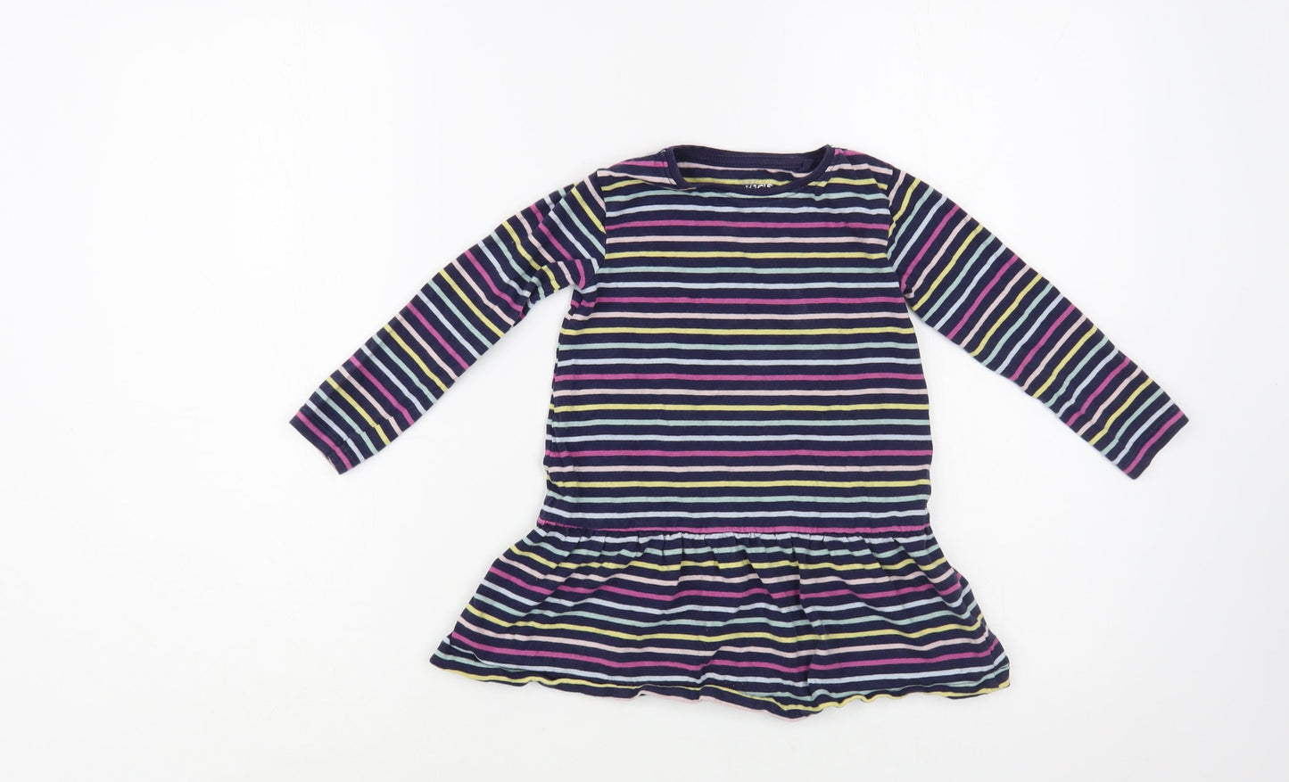 M&Co Girls Blue Striped Cotton Tunic T-Shirt Size 2-3 Years Crew Neck Pullover