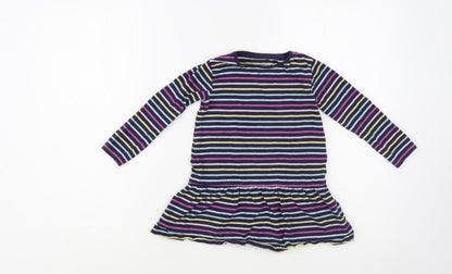 M&Co Girls Blue Striped Cotton Tunic T-Shirt Size 2-3 Years Crew Neck Pullover
