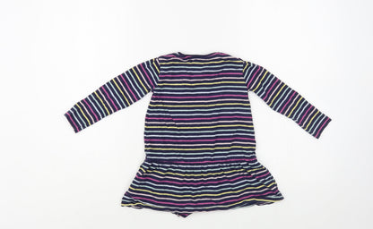 M&Co Girls Blue Striped Cotton Tunic T-Shirt Size 2-3 Years Crew Neck Pullover