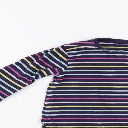 M&Co Girls Blue Striped Cotton Tunic T-Shirt Size 2-3 Years Crew Neck Pullover