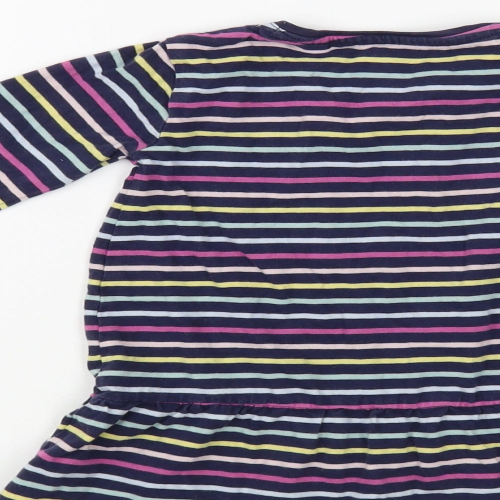 M&Co Girls Blue Striped Cotton Tunic T-Shirt Size 2-3 Years Crew Neck Pullover