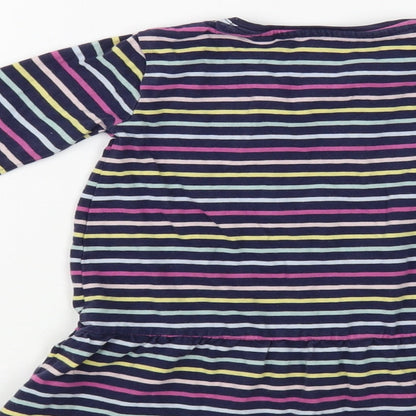 M&Co Girls Blue Striped Cotton Tunic T-Shirt Size 2-3 Years Crew Neck Pullover