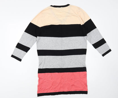 F&F Womens Multicoloured V-Neck Striped Viscose Tunic Jumper Size 14