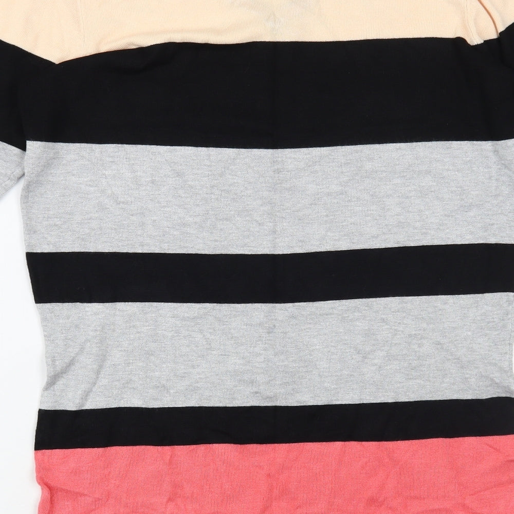 F&F Womens Multicoloured V-Neck Striped Viscose Tunic Jumper Size 14