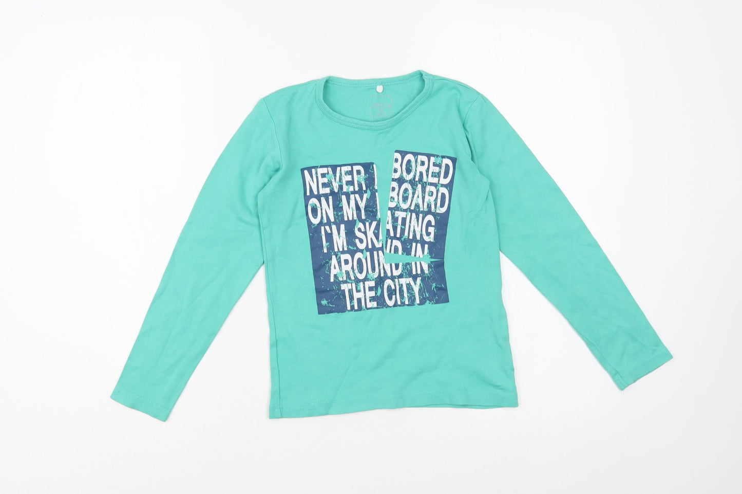 Name It  Boys Green  Cotton Pullover T-Shirt Size 7-8 Years Crew Neck Pullover