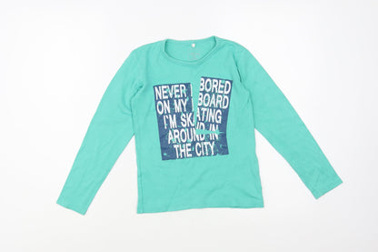 Name It  Boys Green  Cotton Pullover T-Shirt Size 7-8 Years Crew Neck Pullover