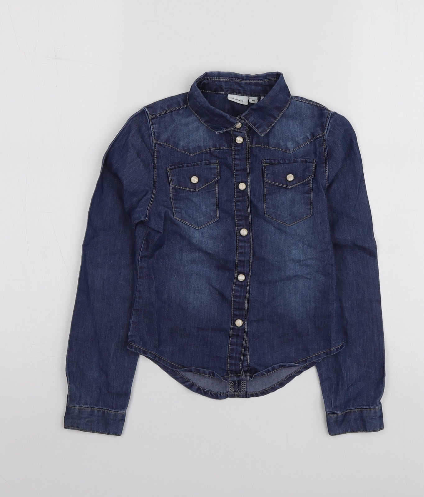 name it Girls Blue  Cotton Basic Button-Up Size 5 Years Collared