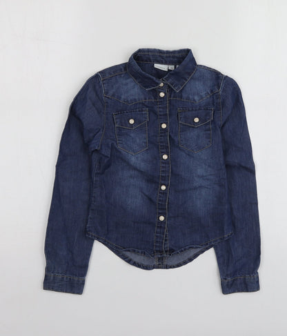 name it Girls Blue  Cotton Basic Button-Up Size 5 Years Collared