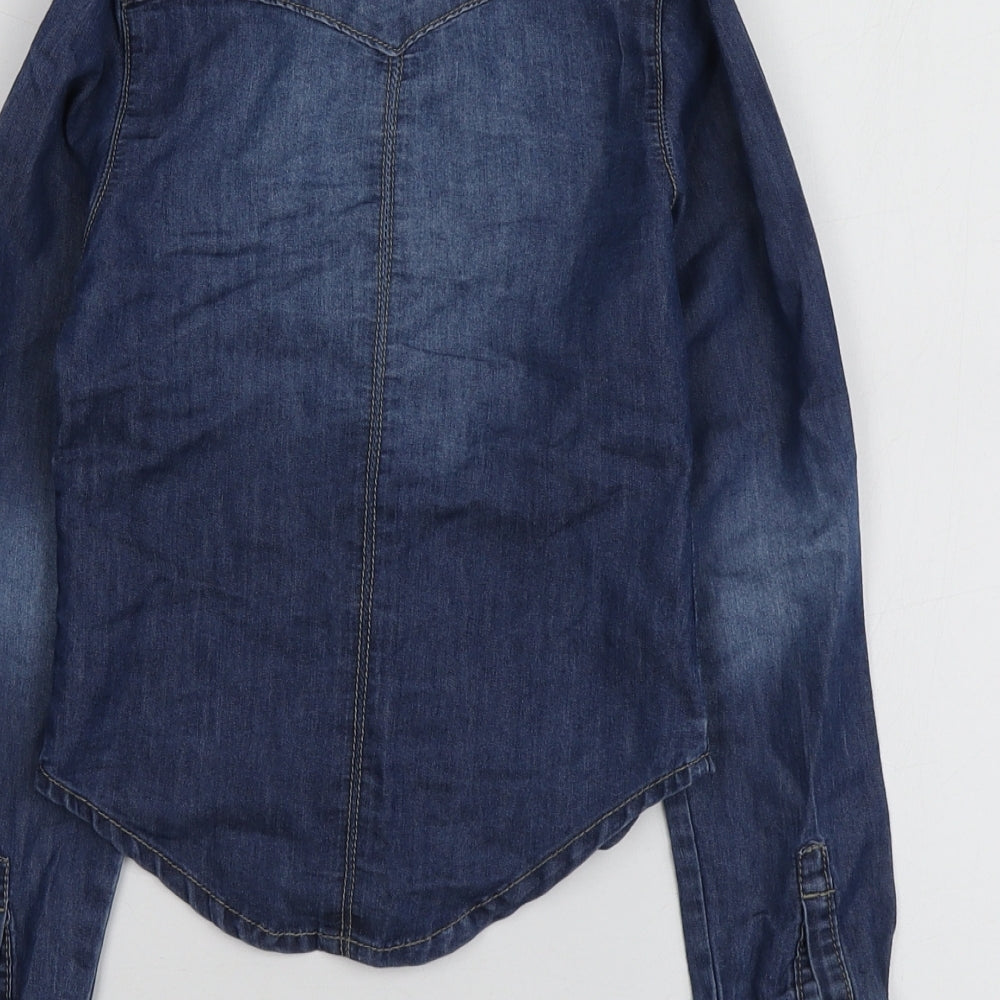 name it Girls Blue  Cotton Basic Button-Up Size 5 Years Collared
