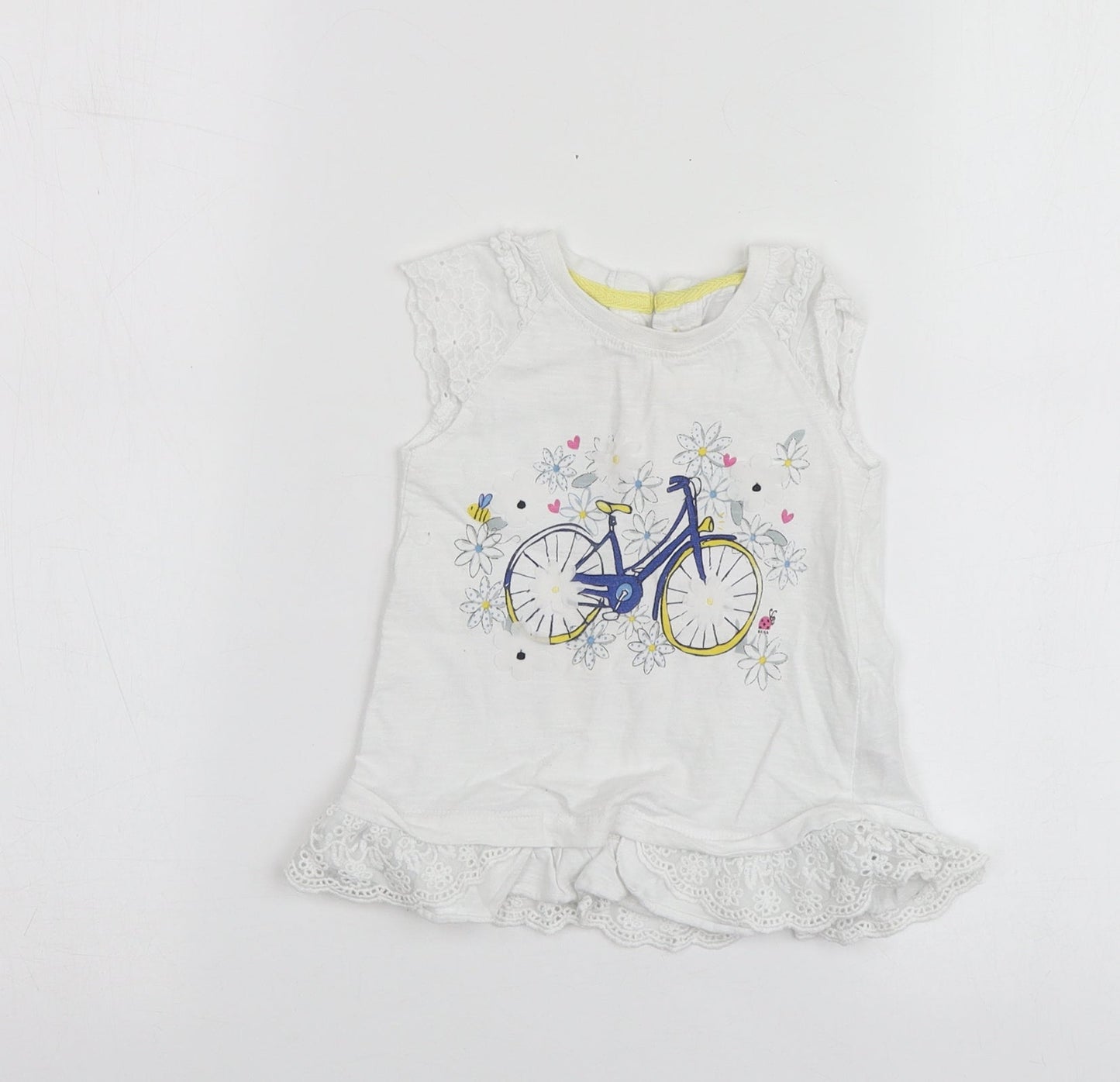 Dunnes Stores Girls White Geometric Cotton Basic T-Shirt Size 12-18 Months Round Neck
