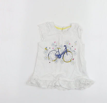 Dunnes Stores Girls White Geometric Cotton Basic T-Shirt Size 12-18 Months Round Neck