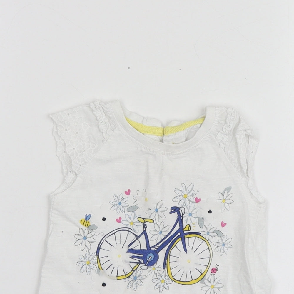 Dunnes Stores Girls White Geometric Cotton Basic T-Shirt Size 12-18 Months Round Neck