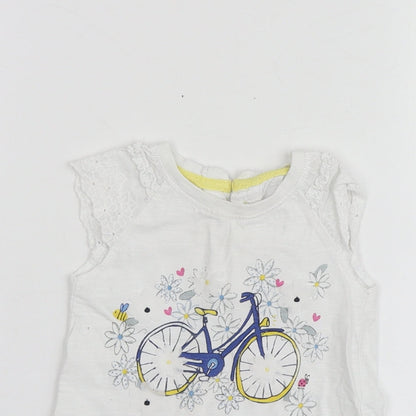 Dunnes Stores Girls White Geometric Cotton Basic T-Shirt Size 12-18 Months Round Neck