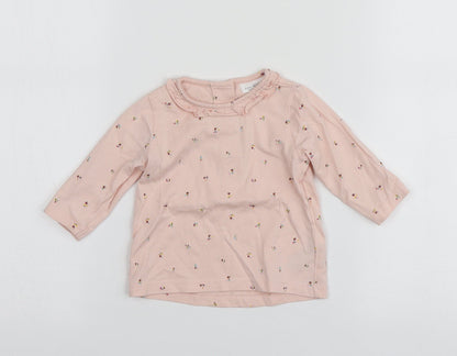 NEXT Girls Pink Geometric Cotton Basic T-Shirt Size 3-6 Months Round Neck