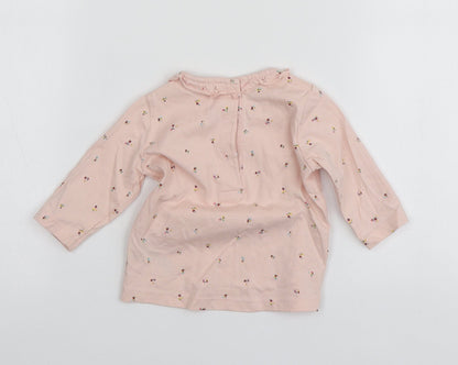NEXT Girls Pink Geometric Cotton Basic T-Shirt Size 3-6 Months Round Neck