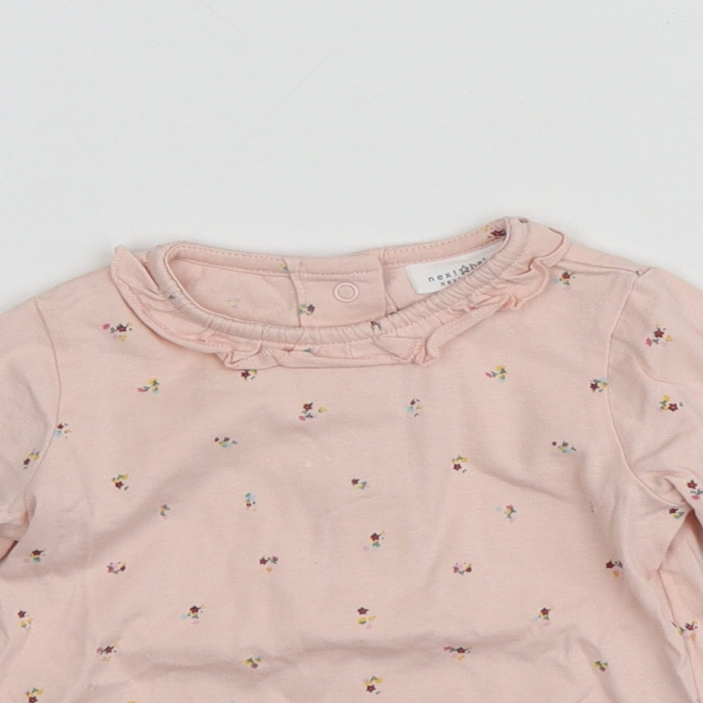 NEXT Girls Pink Geometric Cotton Basic T-Shirt Size 3-6 Months Round Neck