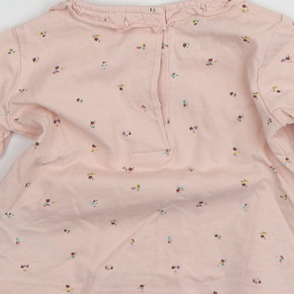 NEXT Girls Pink Geometric Cotton Basic T-Shirt Size 3-6 Months Round Neck