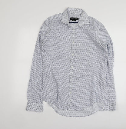 Zara Mens Blue Geometric Cotton  Button-Up Size M Collared