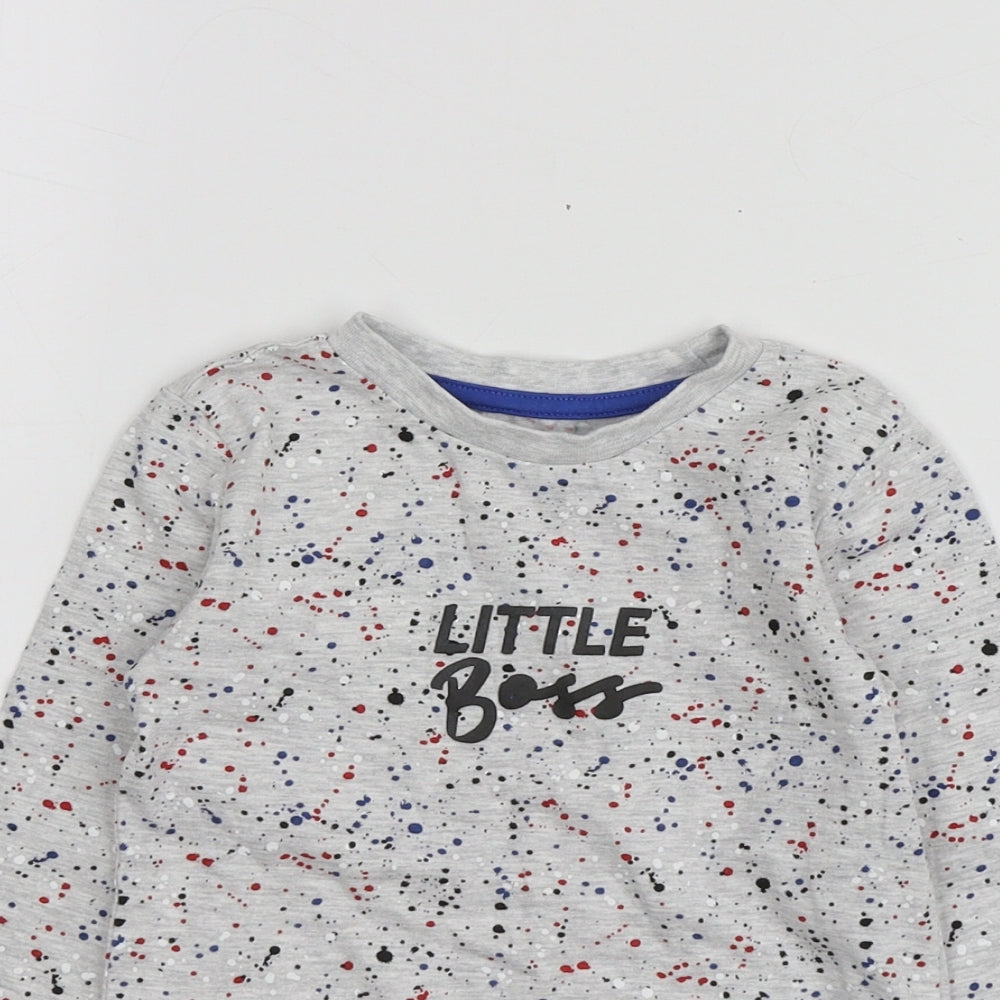 Dunnes Stores Boys Grey Geometric Cotton Basic T-Shirt Size 2-3 Years Round Neck