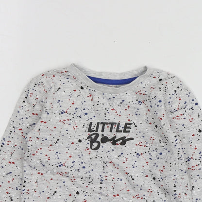 Dunnes Stores Boys Grey Geometric Cotton Basic T-Shirt Size 2-3 Years Round Neck