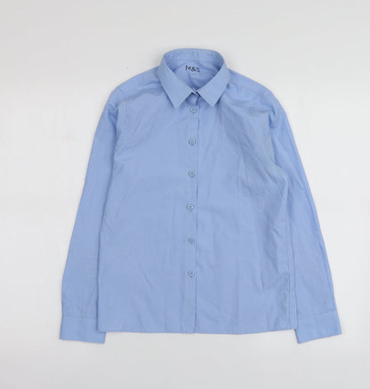 M&S Boys Blue  Polyester Basic Button-Up Size 11-12 Years Collared