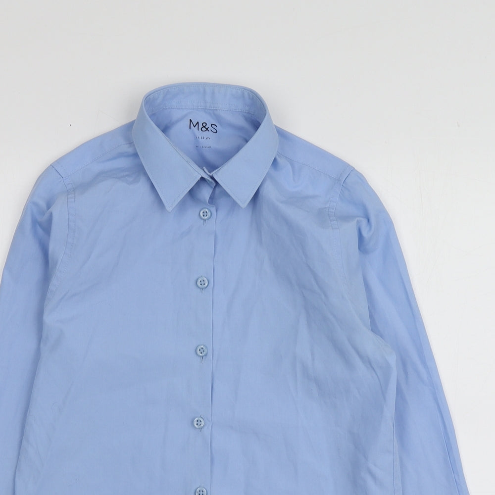 M&S Boys Blue  Polyester Basic Button-Up Size 11-12 Years Collared