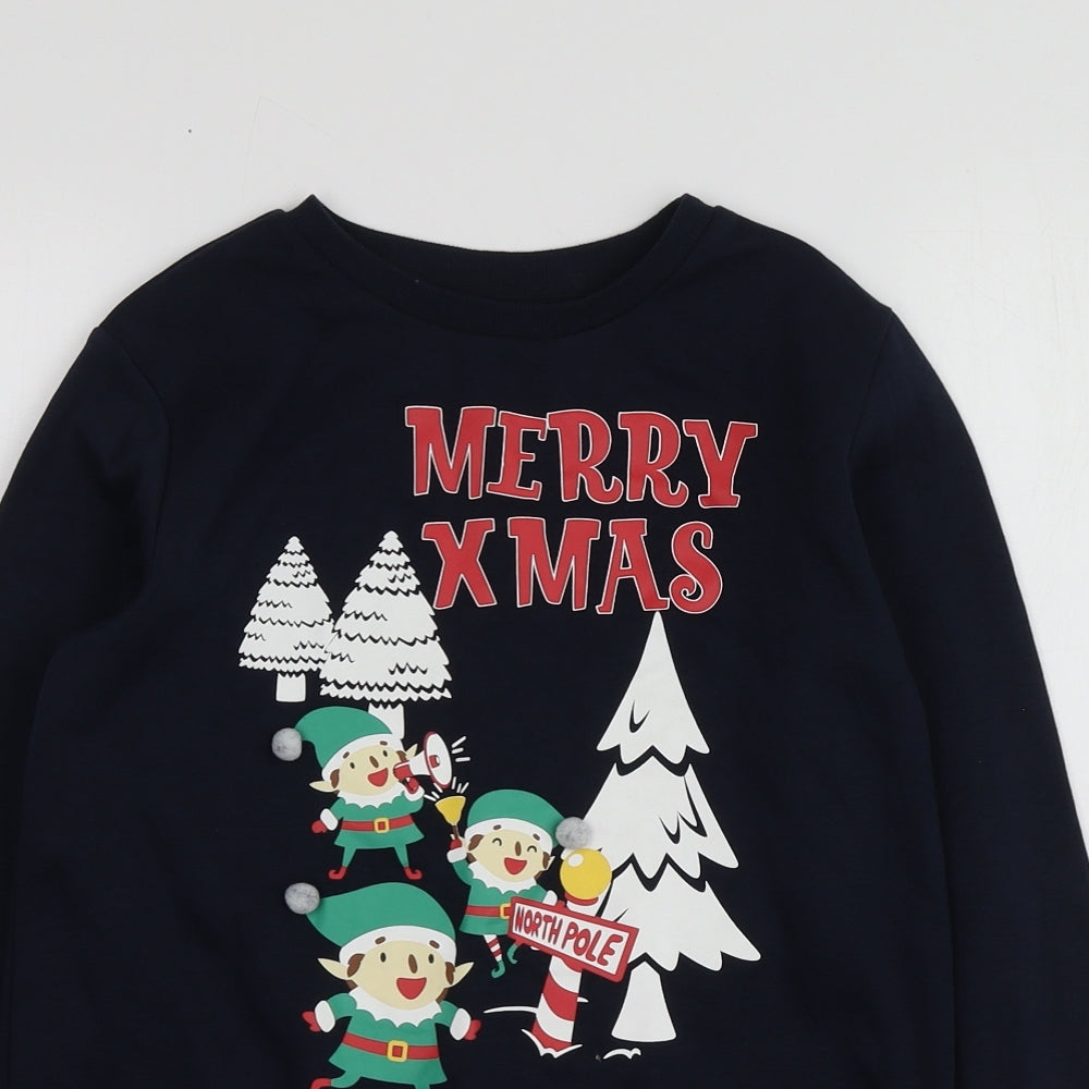 Dunnes Stores Boys Blue Geometric Cotton Pullover Sweatshirt Size 8-9 Years   - Santa Hoodie
