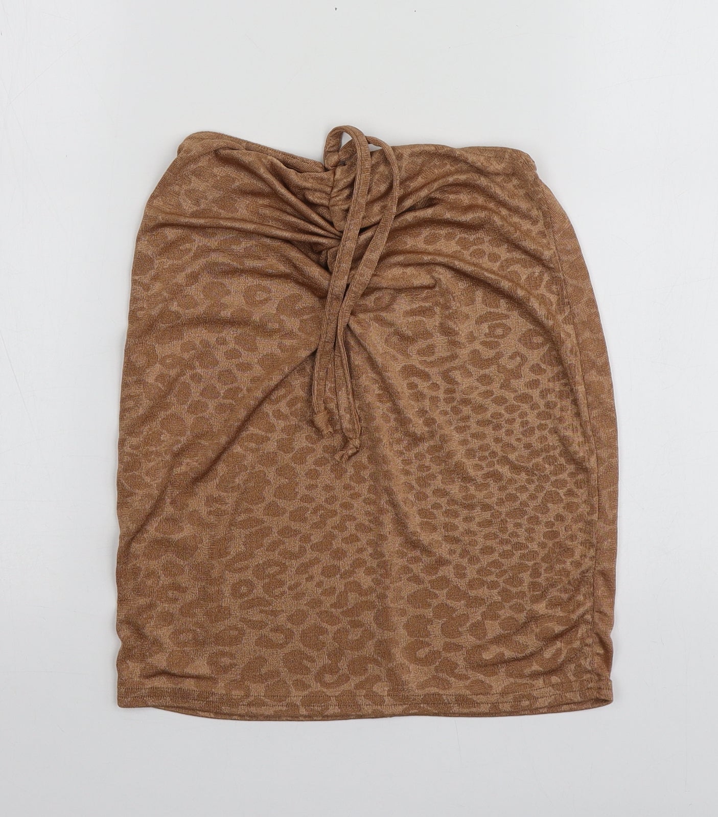 Boohoo Womens Beige Animal Print Polyester Basic T-Shirt Size 8 Off the Shoulder