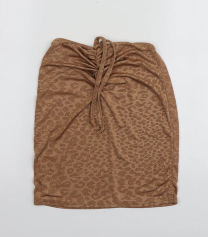 Boohoo Womens Beige Animal Print Polyester Basic T-Shirt Size 8 Off the Shoulder