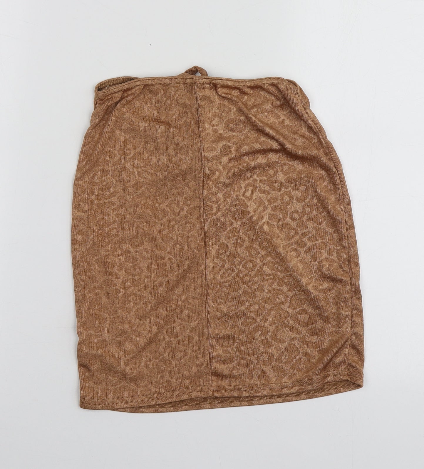 Boohoo Womens Beige Animal Print Polyester Basic T-Shirt Size 8 Off the Shoulder