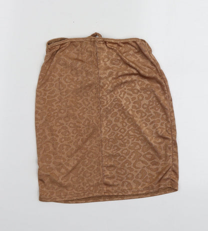 Boohoo Womens Beige Animal Print Polyester Basic T-Shirt Size 8 Off the Shoulder