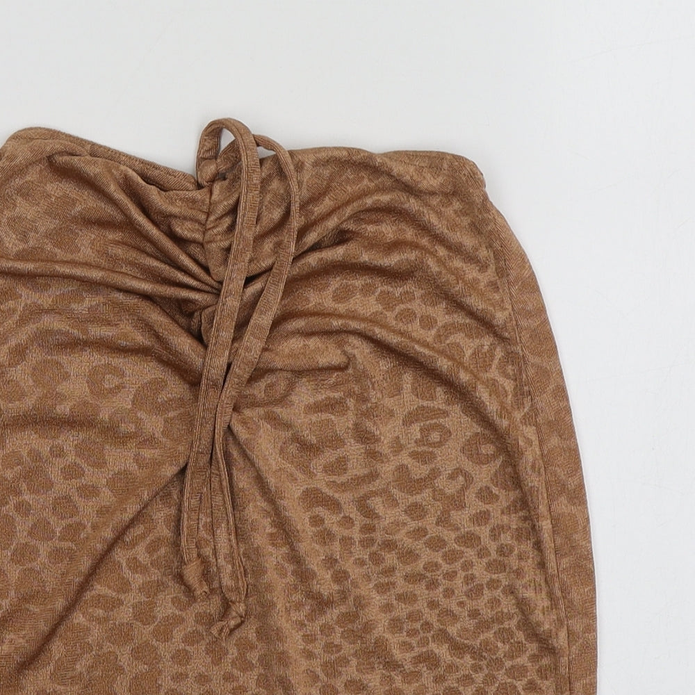 Boohoo Womens Beige Animal Print Polyester Basic T-Shirt Size 8 Off the Shoulder